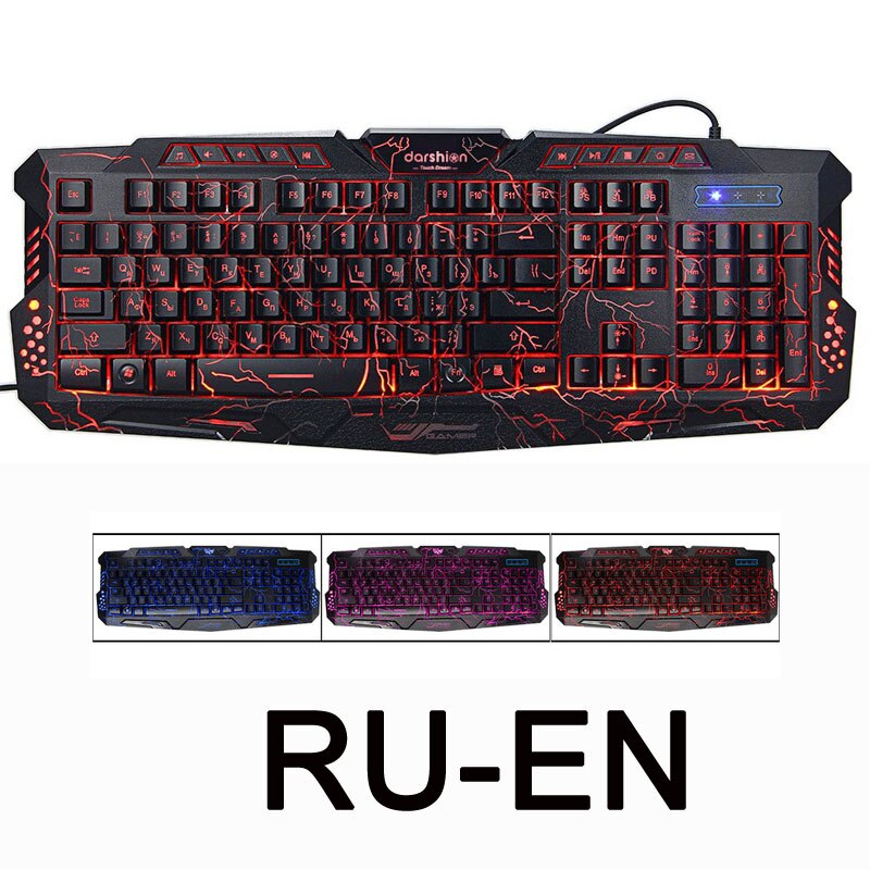 Gaming Backlight Keyboard LED Russian Layout USB Wired Colorful Breathing Waterproof for Desktop laptop: Russian Crack