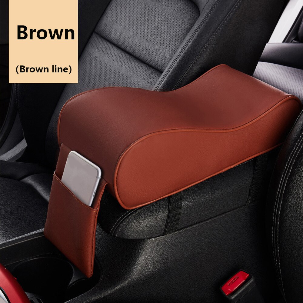 Accoudoir en mousse à mémoire de forme pour voiture, coussin de Console centrale, tapis d'oreiller avec support pour téléphone portable, sac de rangement, boîte d'accessoires de voiture: Brown