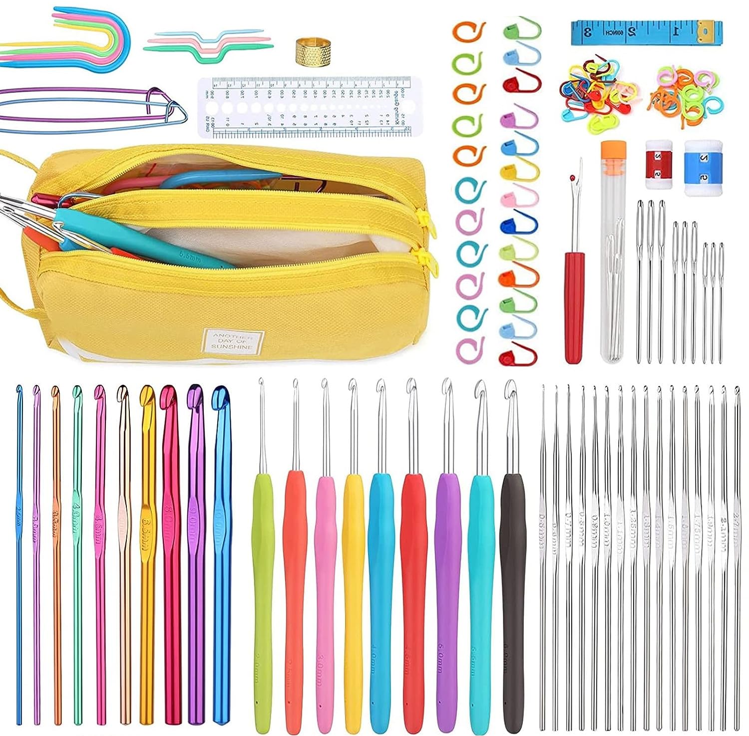 Fenrry kit de crochê para iniciantes conjunto de gancho de crochê ergonômico conjunto de ganchos de crochê de aperto macio marcadores de ponto tricô: Default Title