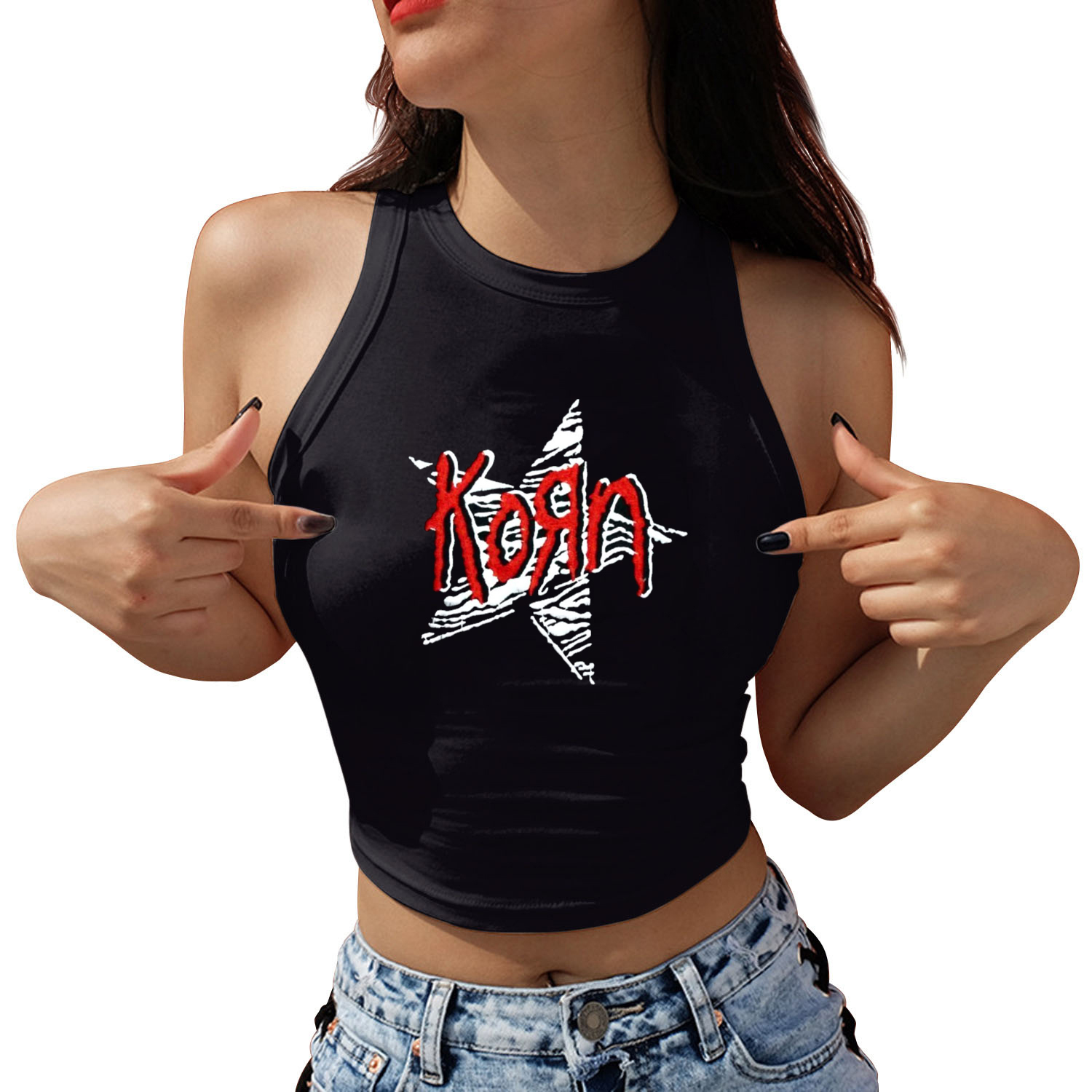 Korn punk rock tryck kläder beskurna toppar kvinnor estetisk svart streetwear kort linne grafisk gotisk väst: Xl / Beige
