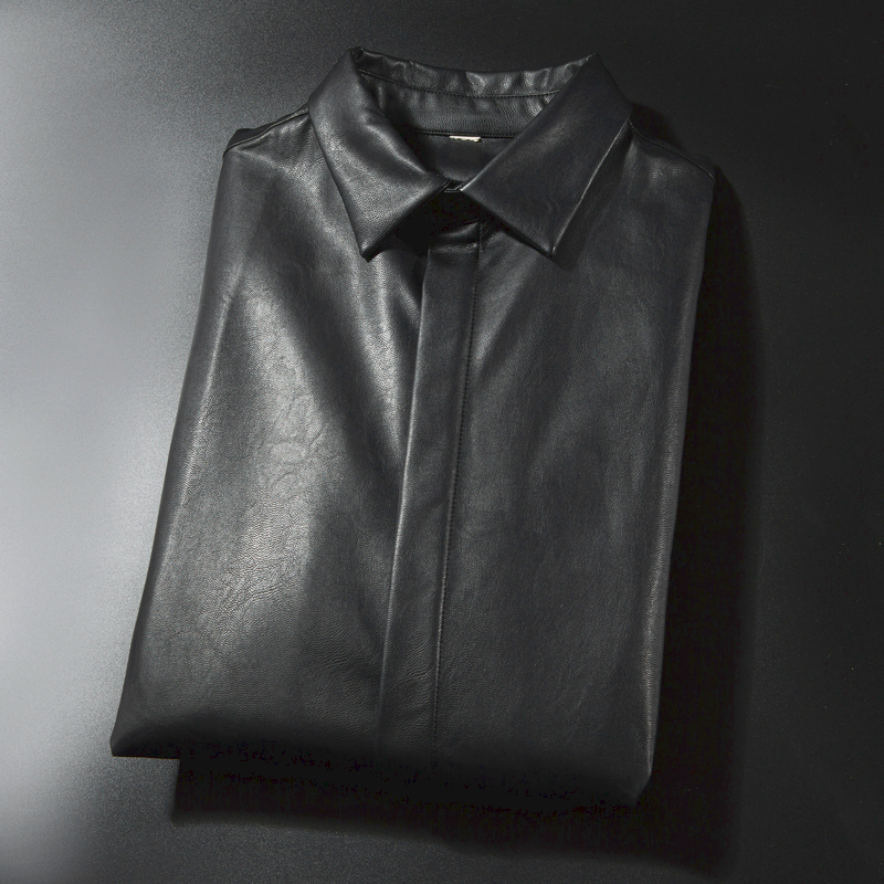 Chemises en cuir pour hommes, classique, tendance, coréenne, Slim Fit, Camisa Social Masculina, robe noire, manteau d&#39;extérieur