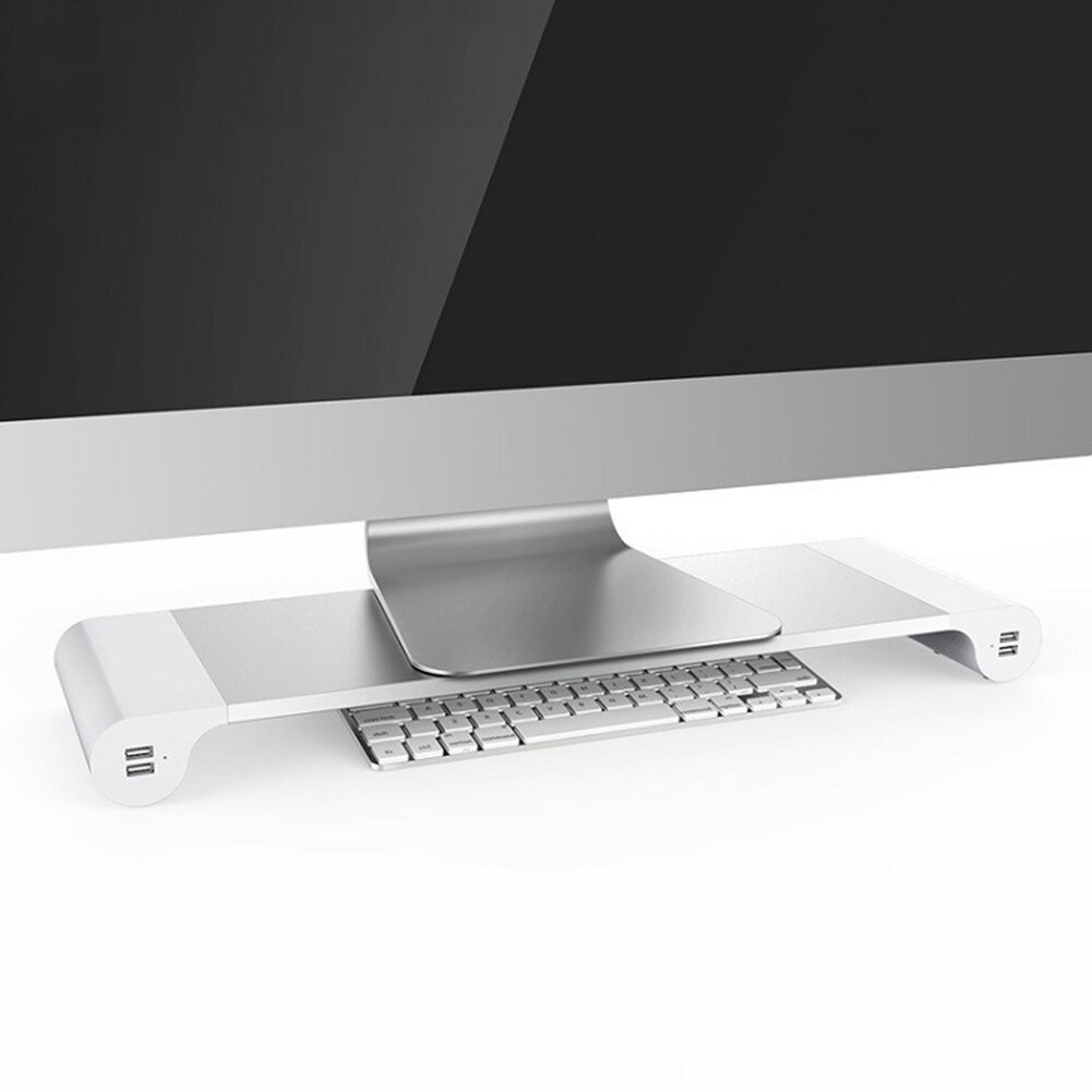 Multi-Function Desktop Monitor Holder with 4-Ports USB Charging Base Aluminum Alloy Computer Screen Laptop Notebook Stand Riser