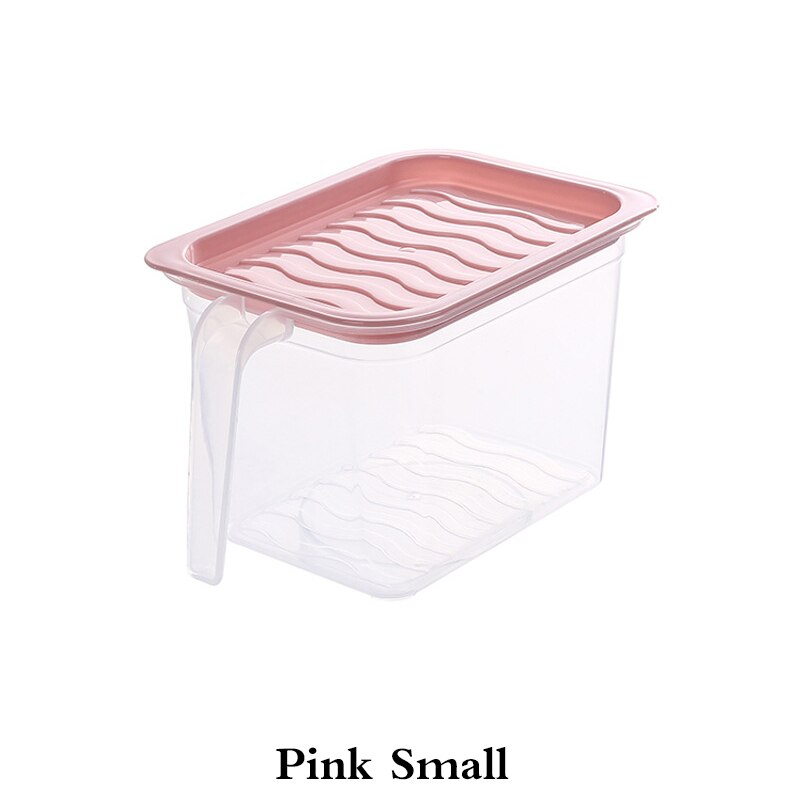 Kitchen Food Container Transparent Storage Box With Handle Refrigerator Drawer Organizer Plastic Fridge Storage Bin Containers: Pink-small