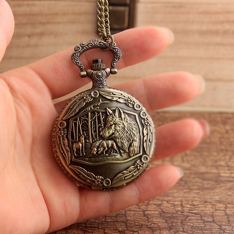 Varg gravera kvarts fickur kedja retro varg skola halsband klocka tiger 3d orm klocka steampunk kvinnor män
