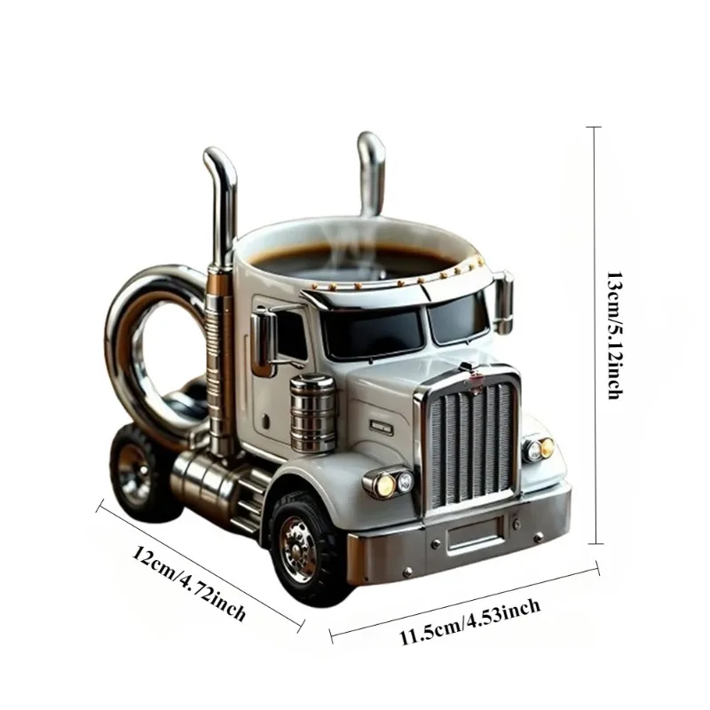Tazza da caffè per camion semi-rimorchio Tazze da acqua artigianali per la casa da tavolo Tazza in acciaio inossidabile Ornamento Regalo unico per tazza a forma di semi-camion