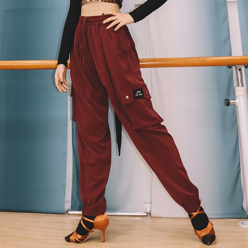 Mannen En Vrouwen Latin Dansen Broek Rechte Dark Green Leggings Moderne Ballroom Broek Latin Dance Praktijk Training Broek 1660: Rood / 170