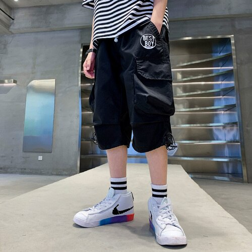Summer Cargo Shorts Boys Knee Length Pants Print C – Grandado