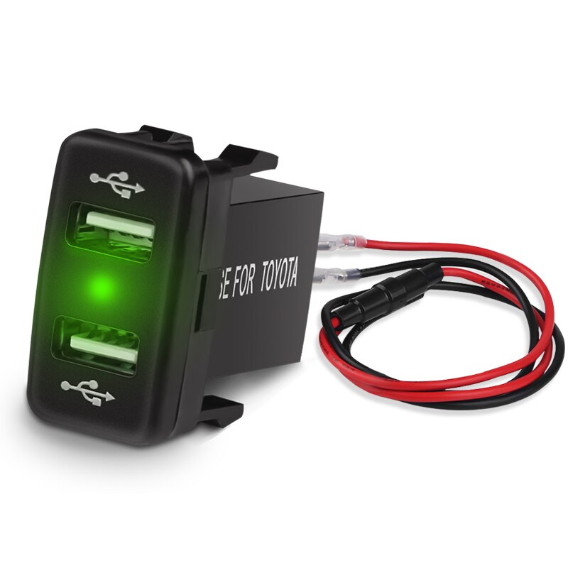 5V 4.2A Fast Car Charging Charger 2.1A Dual Port USB Charger with Fuse Wire 12-24V Power Outlet For Toyota Corolla Prado Reiz: Green