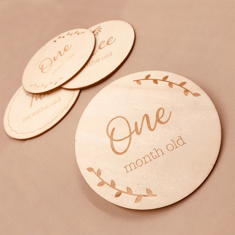40JC-Tarjetas de madera para bebés recién nacidos, tarjetas de grabación de crecimiento mensual