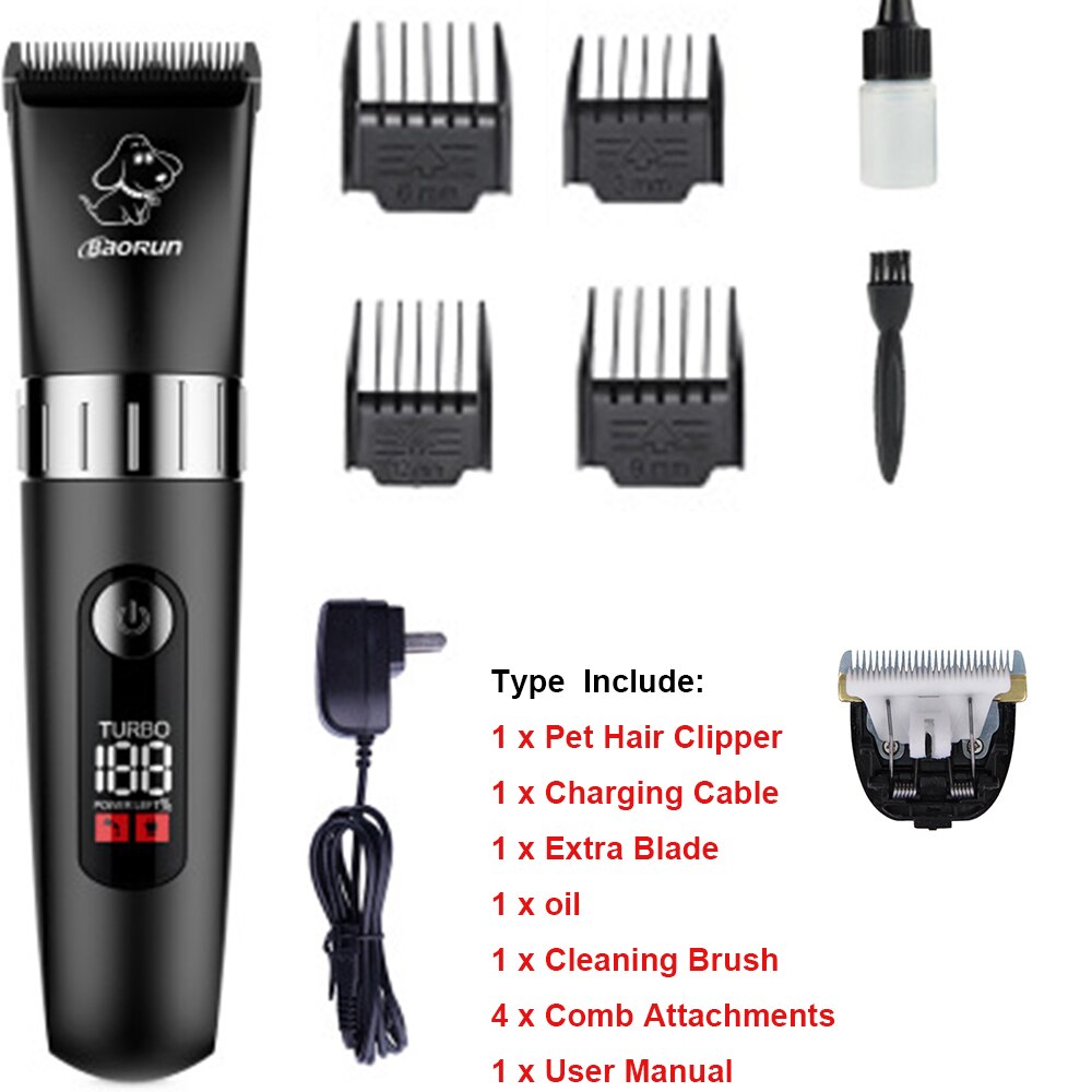 8W LCD Display Screen Waterproof Pet Hair Trimmer Animal Grooming Clippers Cat Cutter Machine Shaver Electric Scissor Clipper: T5 F