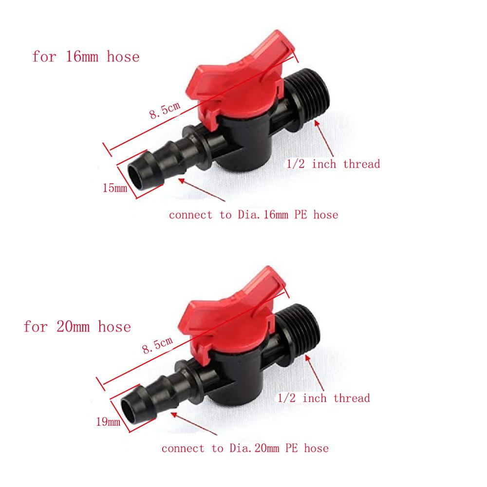 1/2" Thread Garden Tap PE Hose Ball Valve Waterstop Switch Connector for 16mm 20mm Water Tube Drip Irrigation System Kits