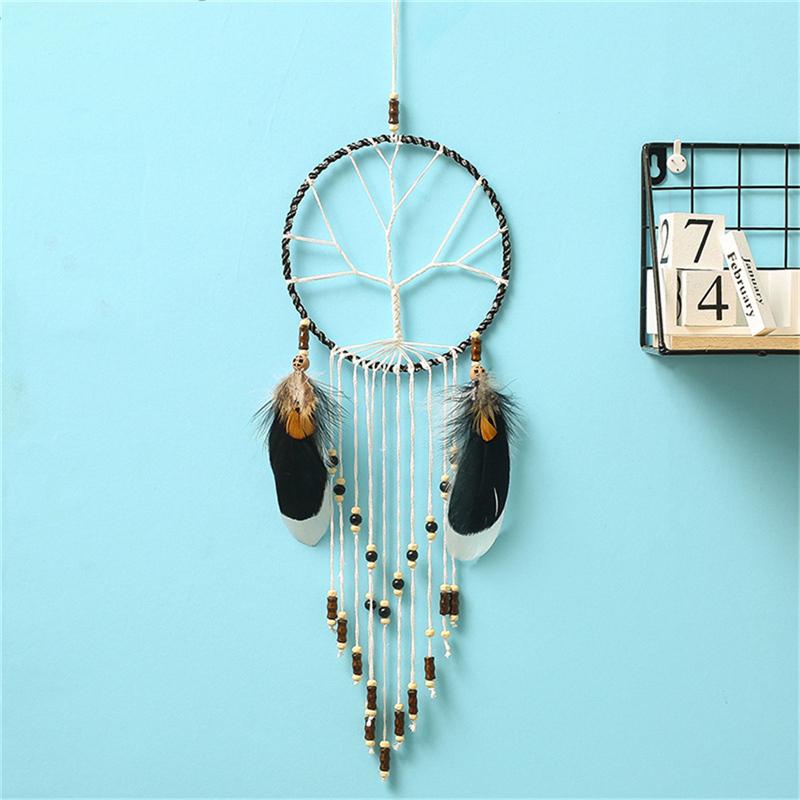 Atrapasueños de árbol misterioso, campanillas de viento, adornos de cazador de sueños indio hechos a mano, decoración para dormitorio interior: A