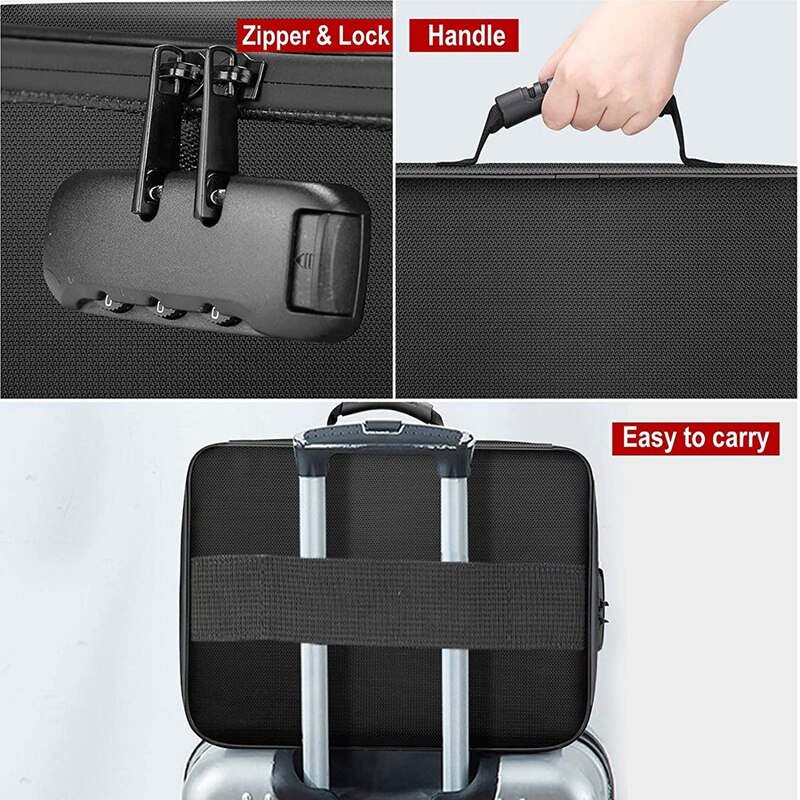 Document Bag with Lock, Fireproof 3-Layer with Zipper for Laptops