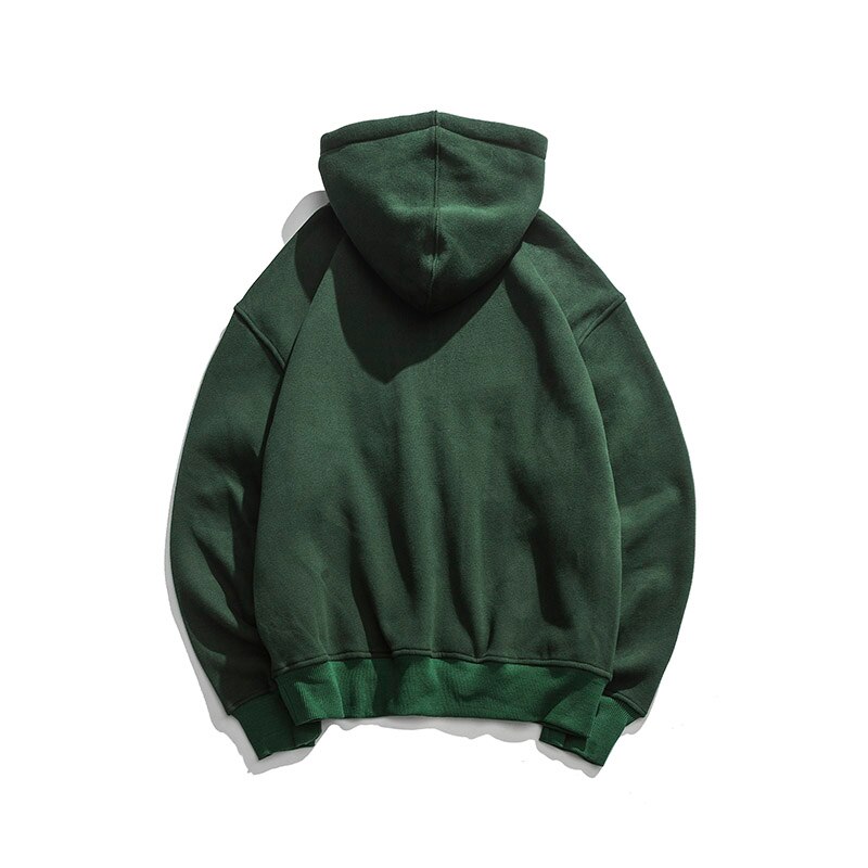 Campus Style Winter Fleece Pullover Hoodies Hip Hop Print Harajuku Streetwear Men Autumn Cotton Warm Hooded Sweatshirts Green