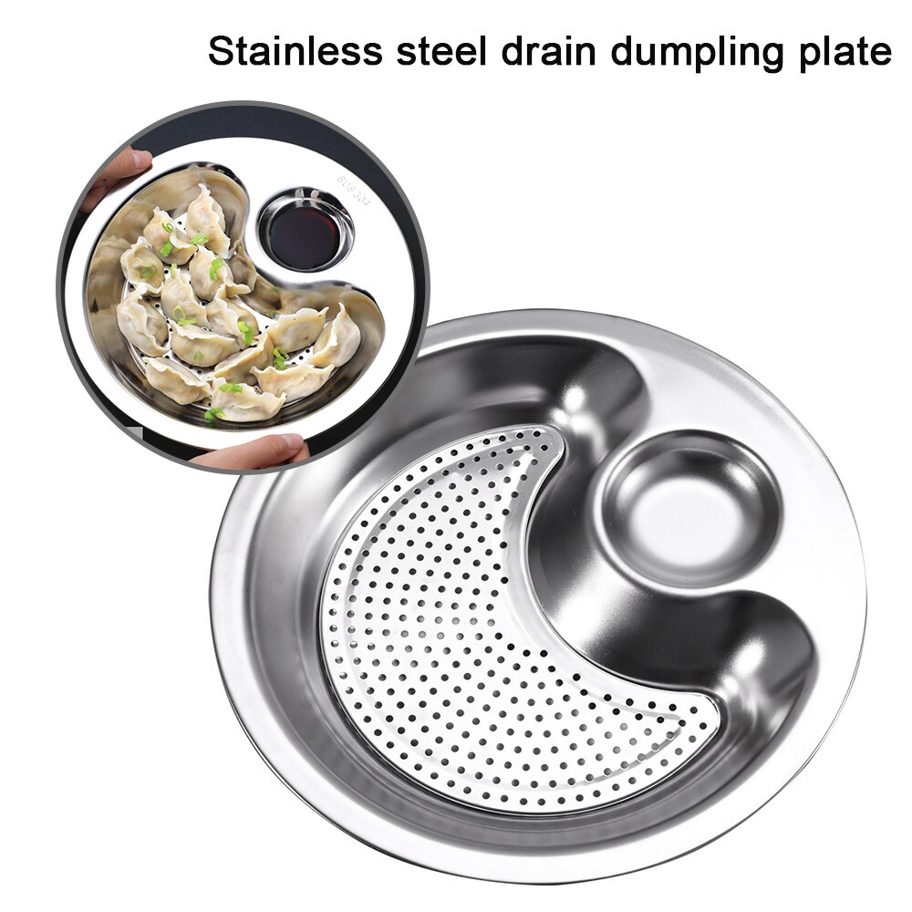 Thick Stainless Steel Vinegar Dish Dumpling Plate Drain Double Tray Fruit Tray Serving Platter Portion Dish Kitchen Tool: Default Title