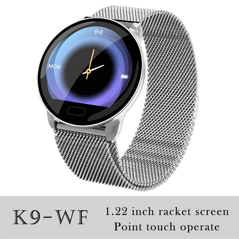 696 K9-WF Full Touch Pedometer Smart Watch Fitness Tracker Heart Rate Monitor Blood Pressure Smartwatch Monitor Smart Bracelet: K9 Silver steel