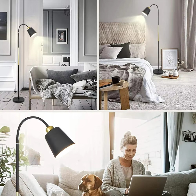 Lámpara de pie de cuello de cisne ajustable para sala de estar, iluminación de Hotel E27, cabezal giratorio de 360 °, , luz LED decorativa para interiores