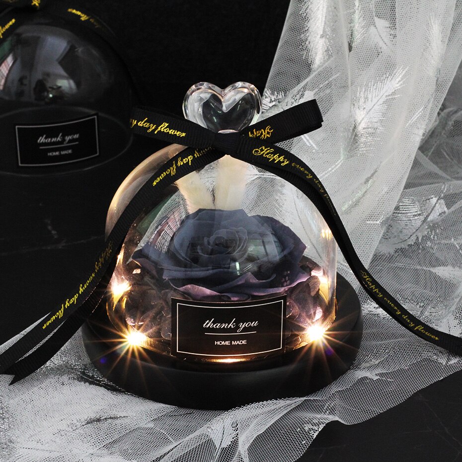 Belle en het beest redden valentijnsdag exclusieve glazen roos koepel licht tijdloos echte roos moederdag: 01