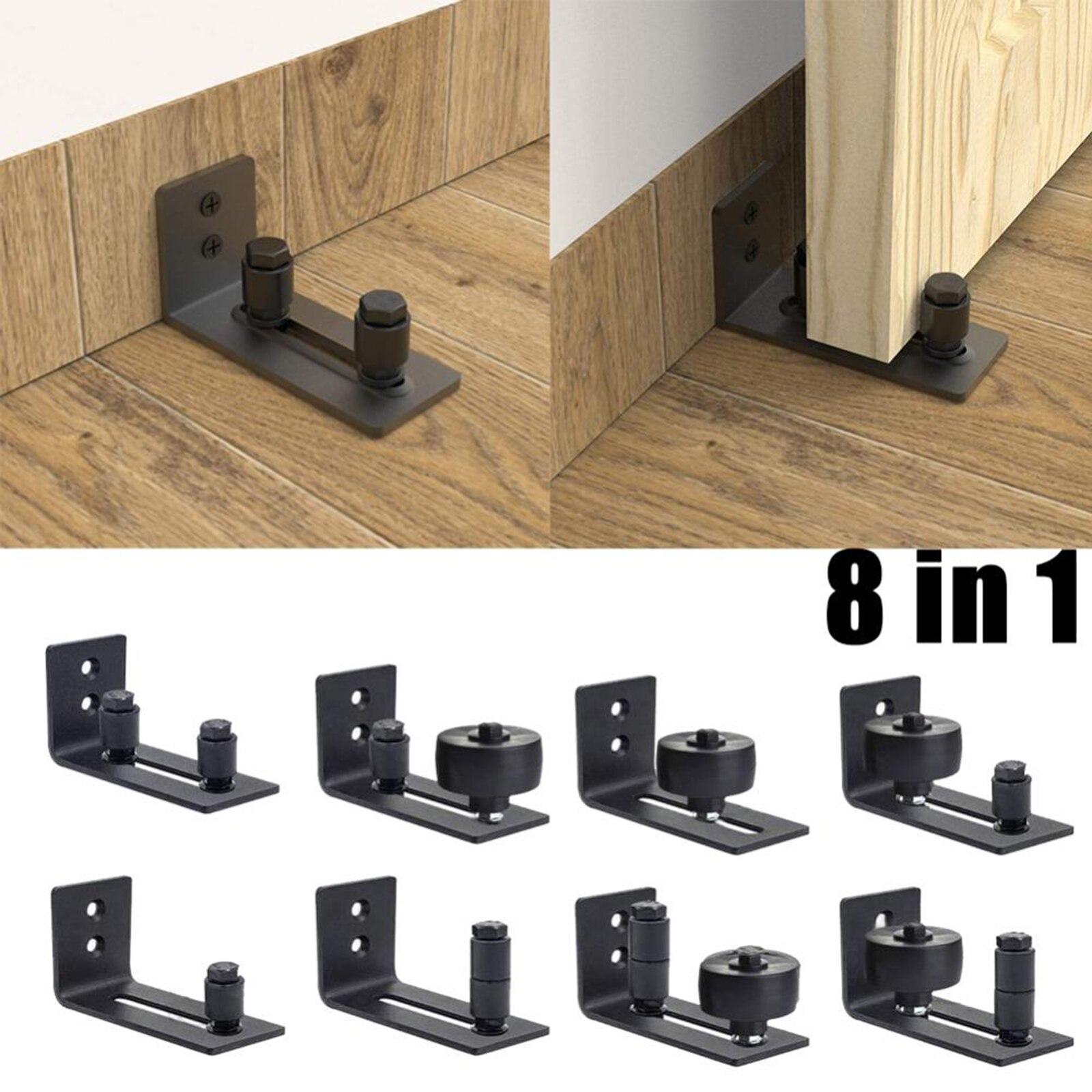 Black Floor Guide Sliding Barn Door Floor Guide Roller Bottom Lay-Flat