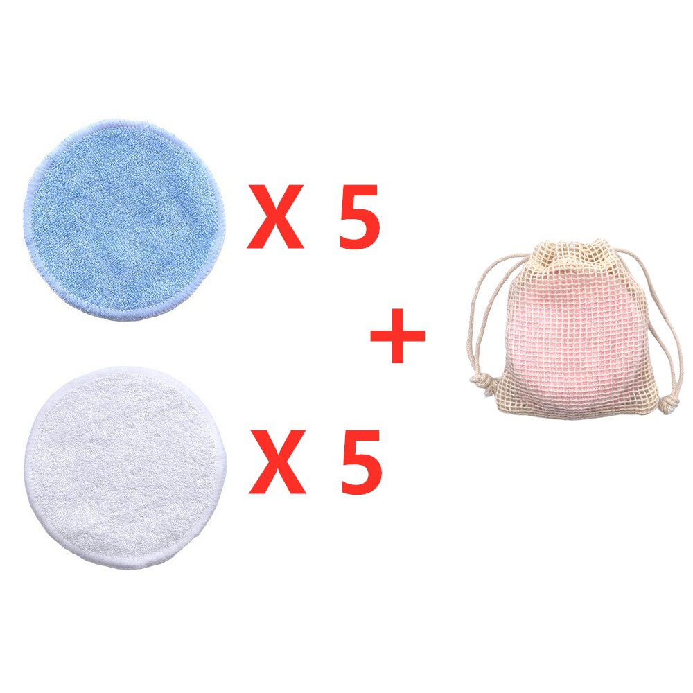 Eco Herbruikbare Bamboe Makeup Remover Pads 10 Stks/zak Wasbare Rondes Gezichtsreiniging Katoen Make Up Verwijderen Pads Tool: 5Blue 5White Color