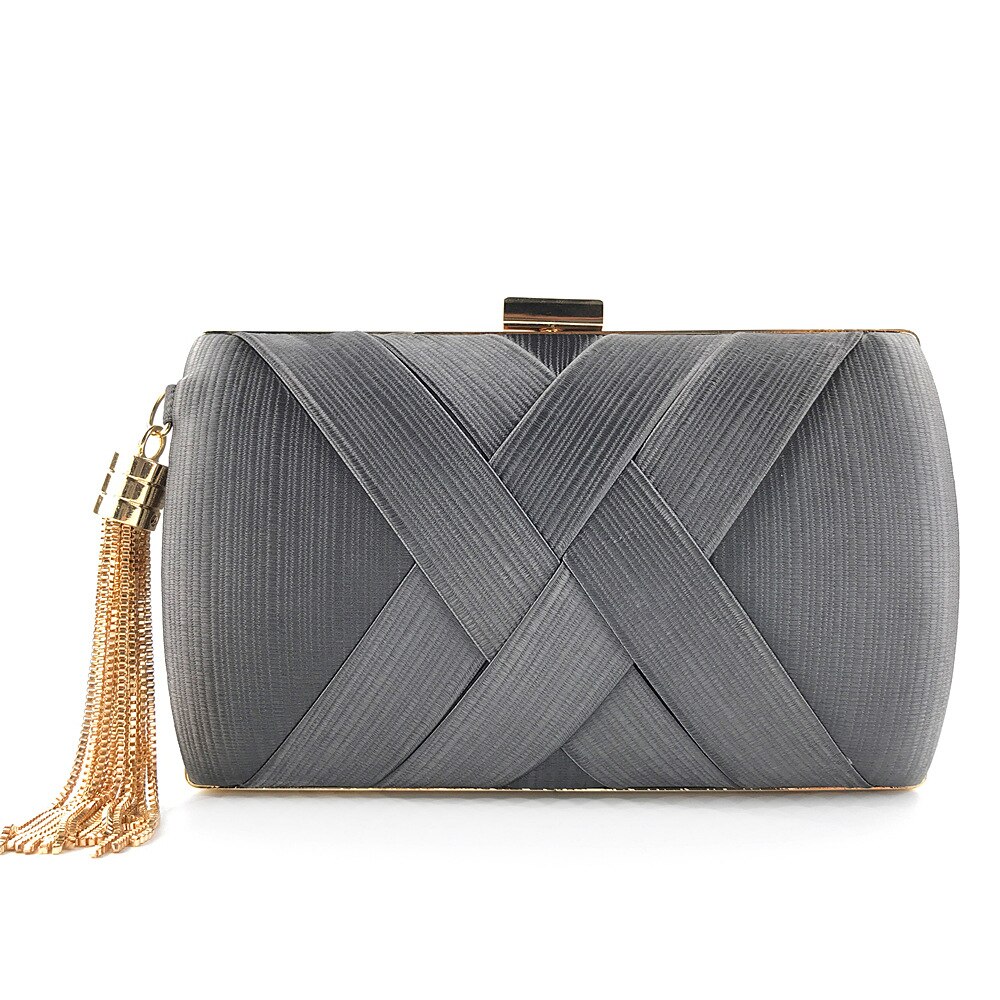 Hand Hold Diner Tas, Satijn Mode Kwastje Jurk, Bruids Avondtasje: Dark Gray