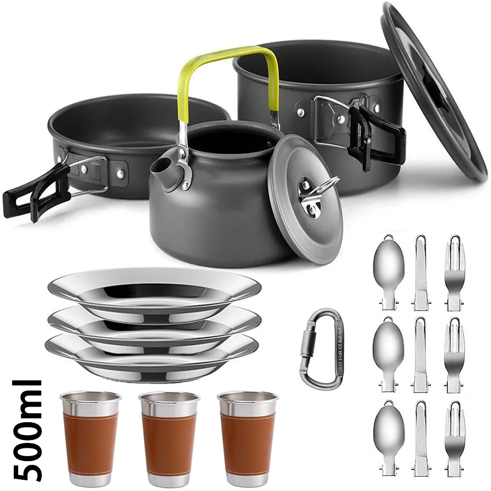 Camping Kookset Outdoor Aluminium Lichtgewicht Uitrusting Camping Kookgerei Kit Voor Reizende Trekkingwandelbenodigdheden: orange