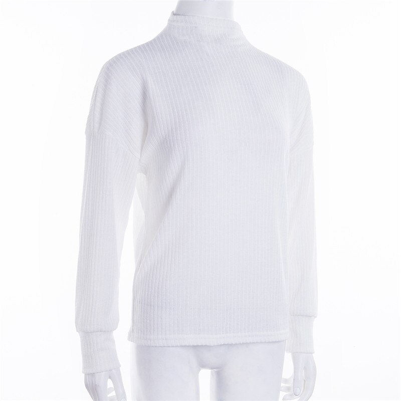 Otoño Invierno mujeres suéter de jerséis sueltos de punto elástico Jumper Slim medio cuello de tortuga mujer Blanco sólido suéteres Tops