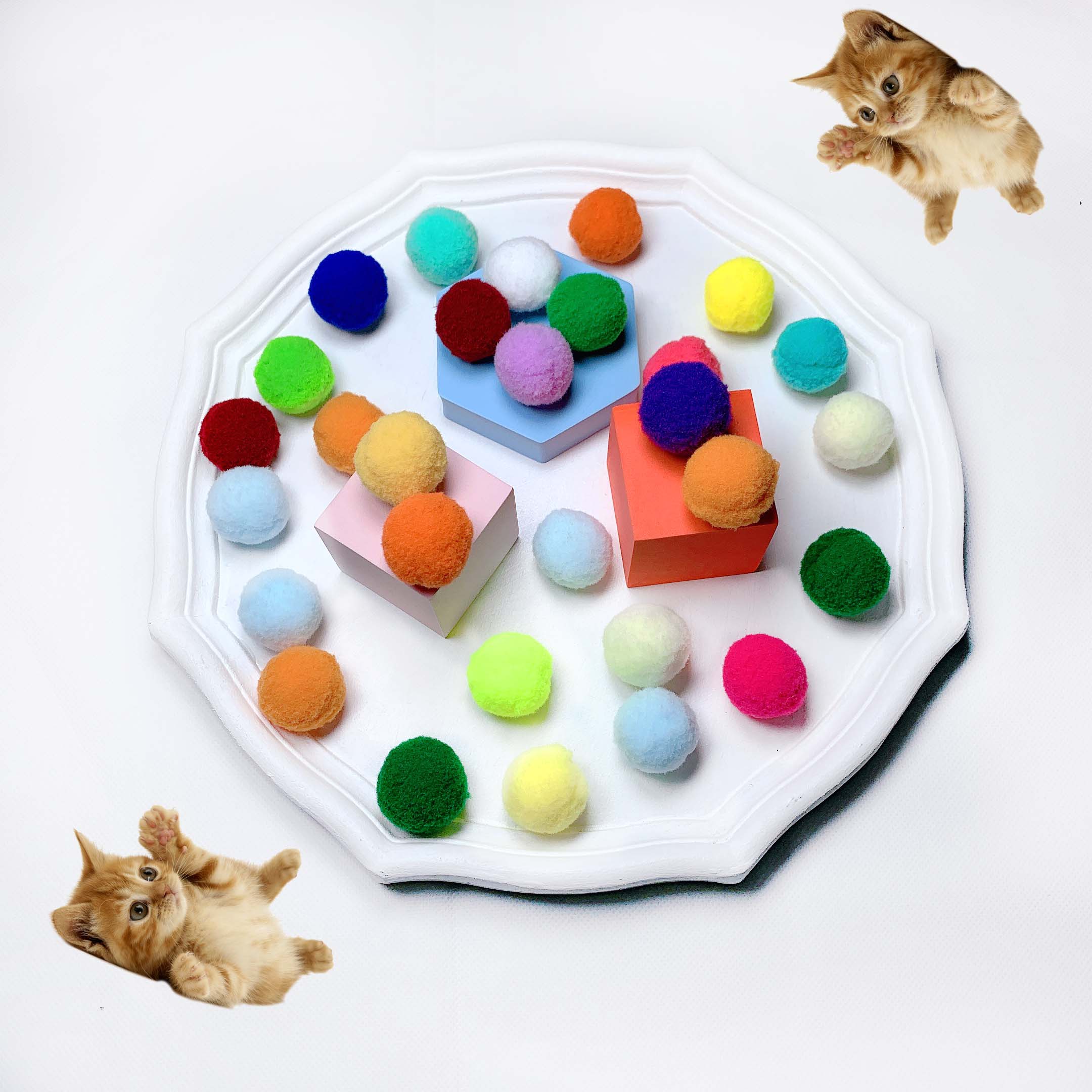 Lot de 10 jouets interactifs pour chat, boule de fourrure élastique en Polyester, et silencieuse, boule en peluche couleur animal de compagnie