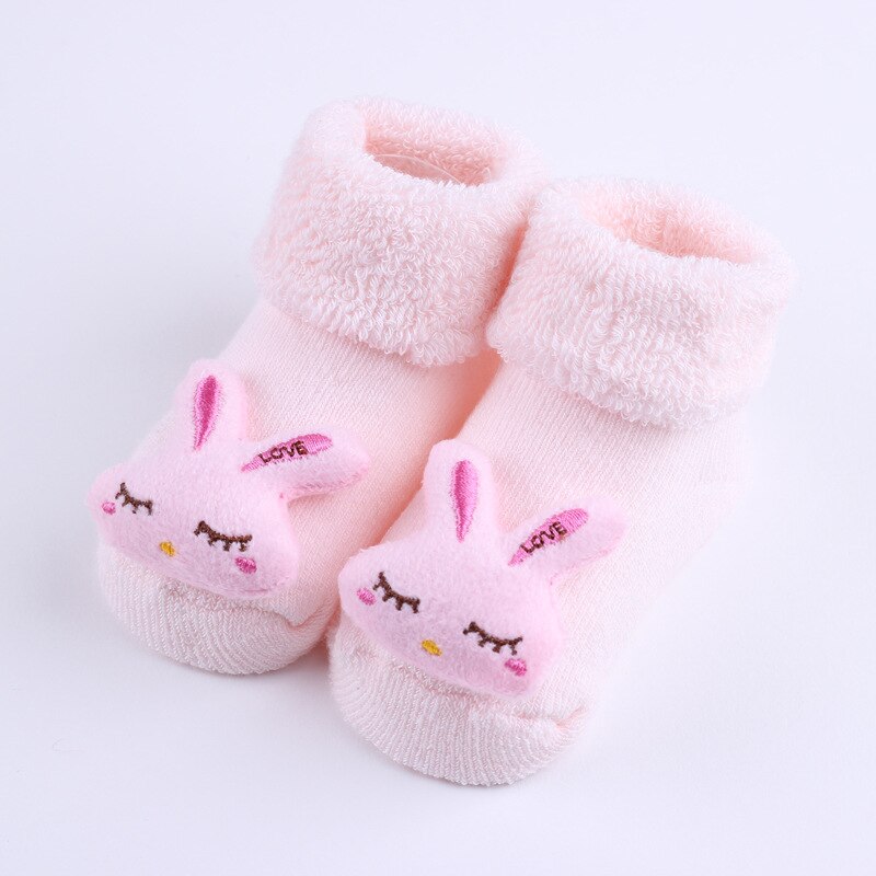 Adorável meias de bebê recém-nascido meias infantil inverno dos desenhos animados animal do bebê menino menina meias infantil da criança anti-deslizamento algodão meia: pink rabbit