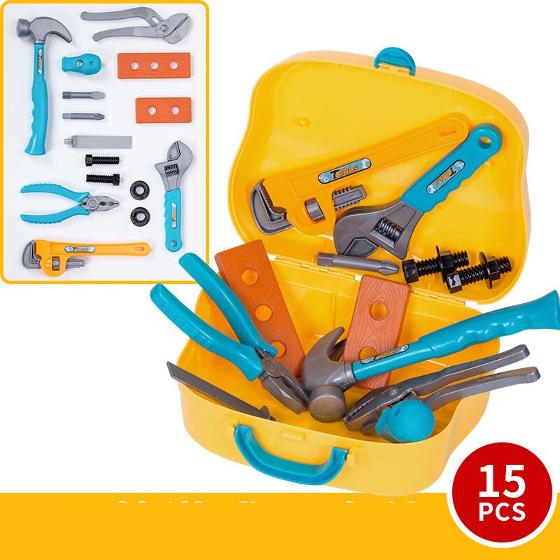 Børns værktøjskasse legetøjssæt dreng simulering reparationsnøgle værktøj bord reparationsboks baby skruesamling foregiver reparationsværktøj kuffert: 15 stk