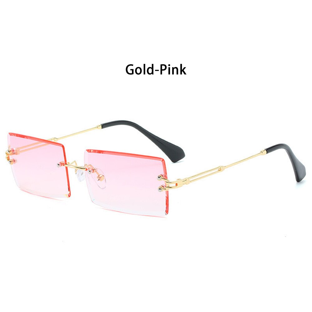 Trendy sommer rektangel solbriller  uv400 nuancer kantløse kvinder mænd bjergbestigning udendørs firkantede solbriller: Guld-pink