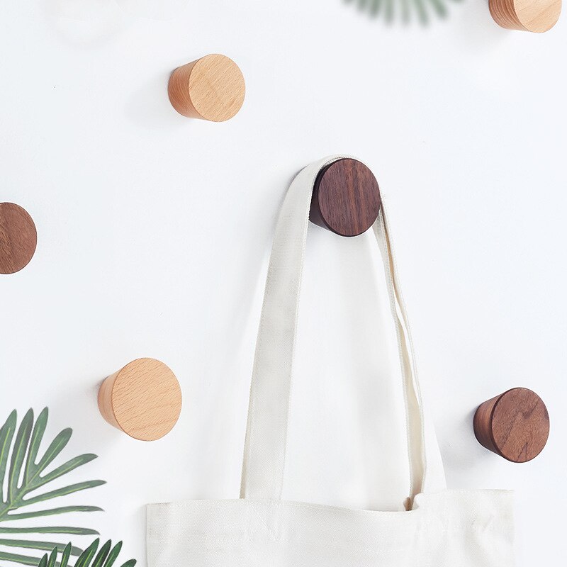 Ganchos redondos de madera para ropa, Perchero de madera de nogal negro de haya, soporte para sombreros, colgador de llaves de pared, estante de decoración moderna para el hogar, 60/50mm, 1 unidad