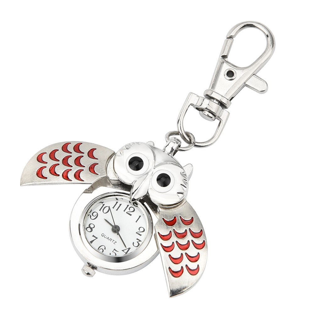 Petites montres à gousset, horloge rétro à quartz, magnifique porte-clés de dessin animé mignon, montre de poche hibou, relogio feminino saat watch *a: Rd