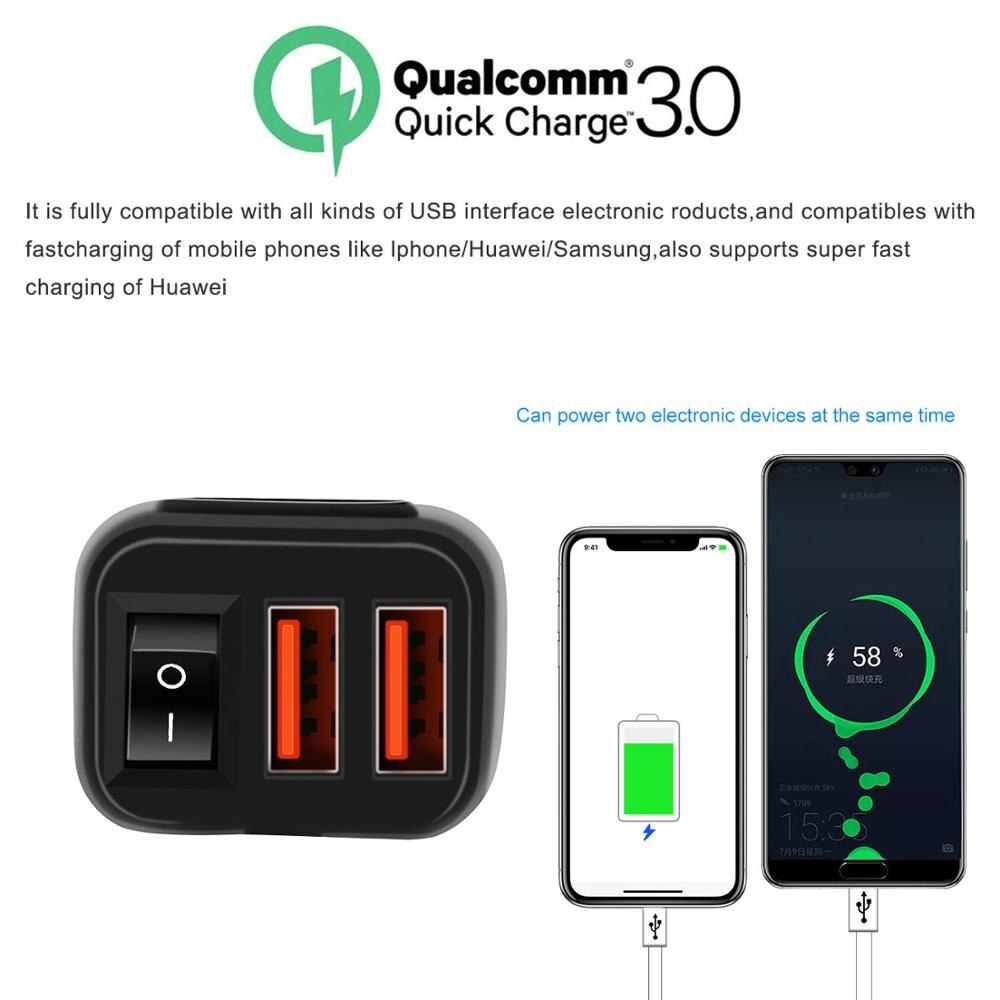 Wupp 12v sea to usb adapter med voltmeter motorcykel switch snabbkoppling med vattentät dubbel  qc3.0 usb snabbladdare