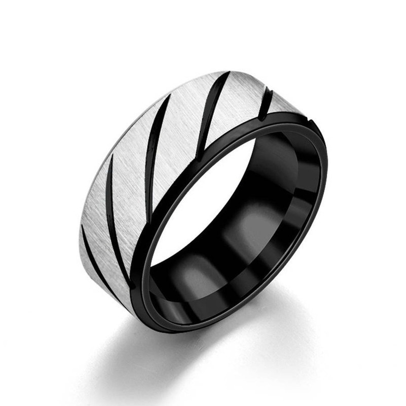 Anillo infinito de boda con patrón de ondas doradas para hombre y mujer, anillos de acero de titanio para pareja, joyería de compromiso,: 7 / Negro