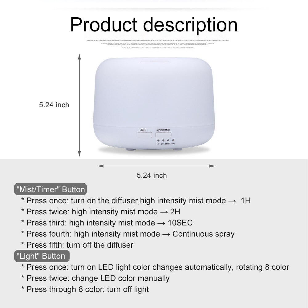 300ML Aromatherapy Humidifier Essential Oil Diffuser with Remote Control Colorful LED Mood Lamp Ultrasonic Air Aroma Humidifier