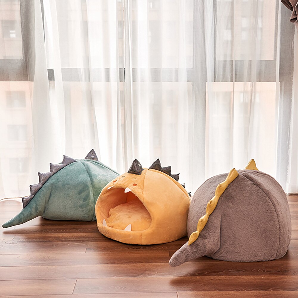 Comfy Pet Sleeping House For Small Dog Dinosaur Shape Soft Round Pet Cat Bed Cushion Detachable Washable Kitty Puppy Accessories