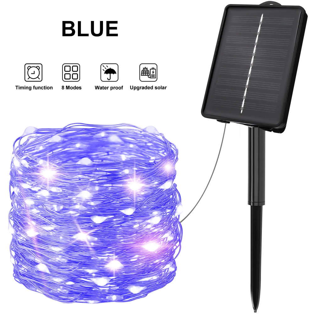 Led Outdoor Solar Lamp String Lights Timing 200/300 Leds Fairy Christmas Party Garland Solar Tuin Waterdicht: Blauw / 0.5W