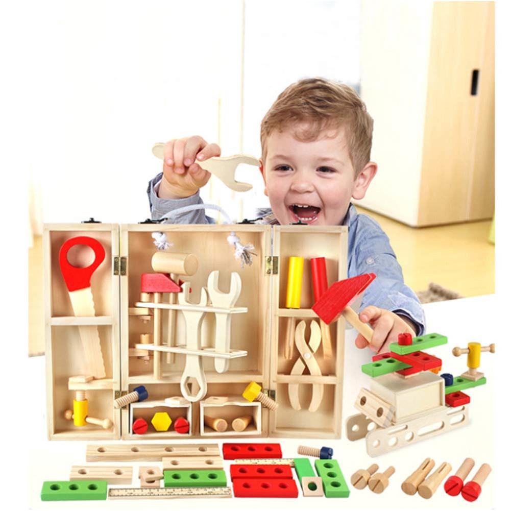 Multifunktionale Tragbare Holz DIY Simulieren Toolbox Montage Puzzle Spielzeug für Kinder Kinder Spielen Haus Spielzeug Reparatur Werkzeuge Spielzeug