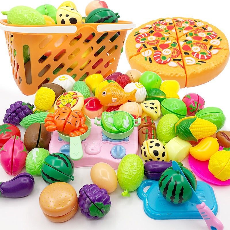 53pcs/lot Children Pretend Role Play House Toy Cutting Fruit Plastic Vegetables Food Kitchen Baby Classic Kids Educational Toys