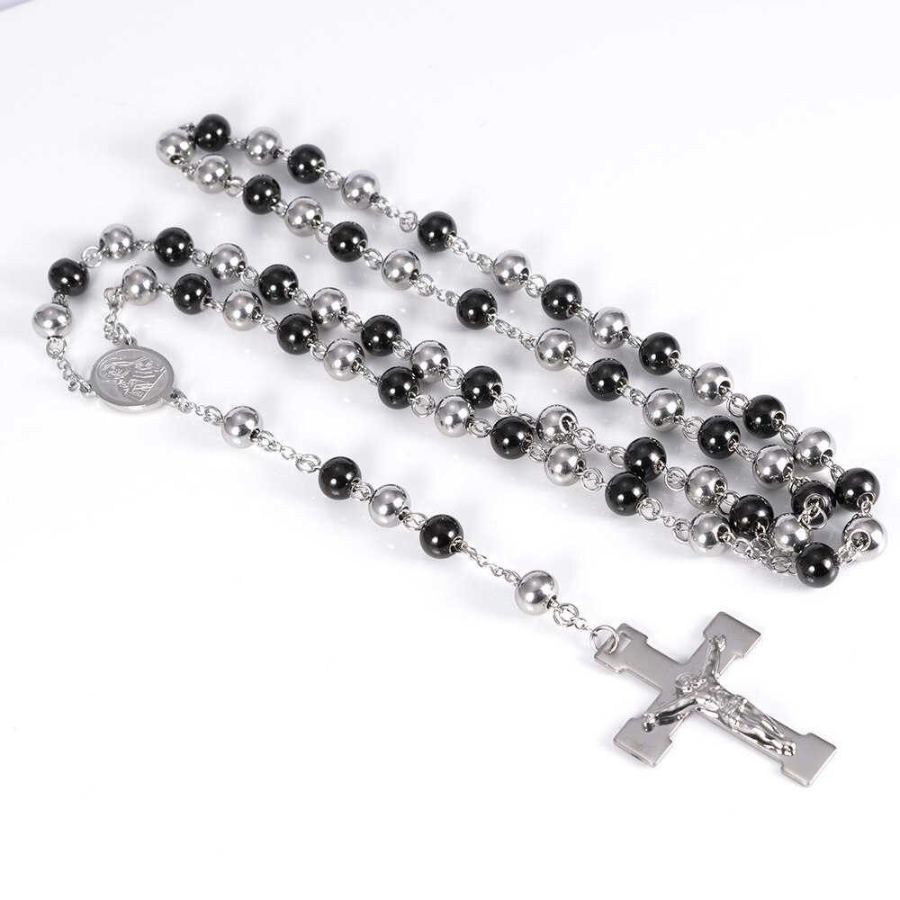 Tiasri Halskette Frauen Lange Kette Jesus Kreuz Anhänger Kragen Halsband Silber Farbe Runde Perle zur Seite fahren Kette Freund