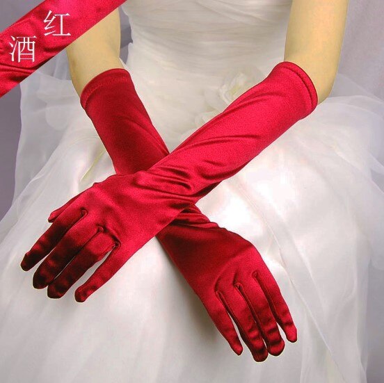 Guantes dorados de 38cm para mujer, 20 colores, para actuación de baile, largos, plateados, a la , para y noche, 10 unidades,: Wine