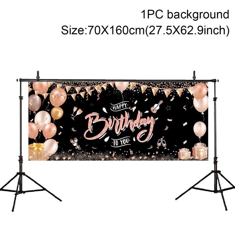 Happy Birthday Backdrop Banner Large Black Gold Balloon Star Poster Booth Backdrop Birthday Photo Background Wall Party Decor