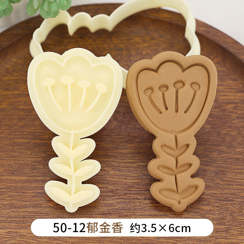 Molde para galletas con flor de Rosa para el día de la madre, molde para galletas con dibujos animados de flor de cerezo, para hornear, DIY, 3D, para prensar galletas a mano: 12