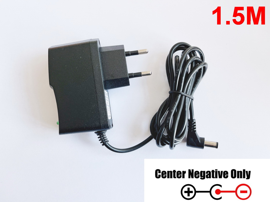 Adaptador de fuente de alimentación de AC/DC 9V 500mA 600mA 1A, polaridad inversa negativa en el interior, cable de 1,5 M, ángulo recto
