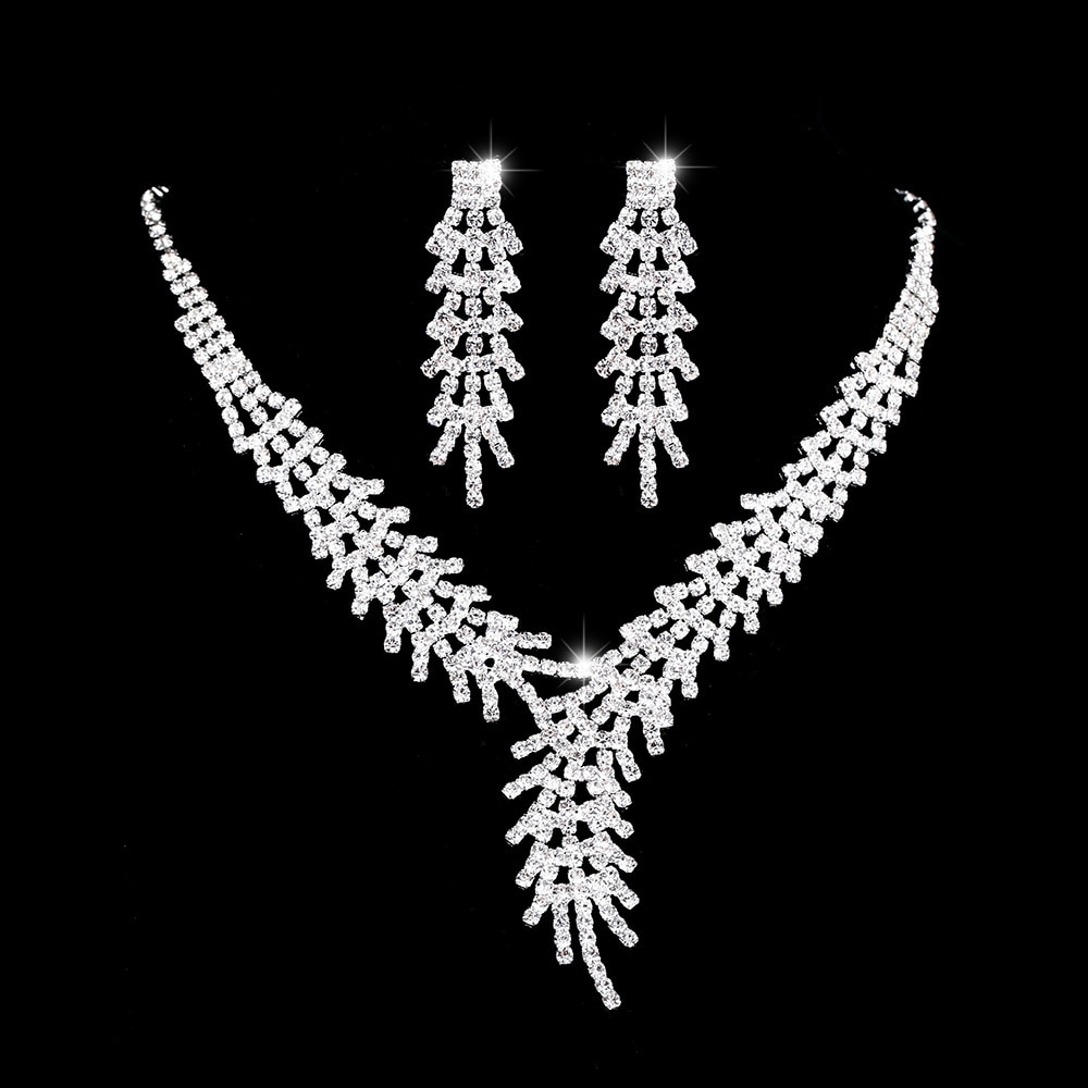 BLIJERY New Luxury Tree Branch Set di gioielli da sposa Set di gioielli da donna con orecchini in cristallo con strass Color argento