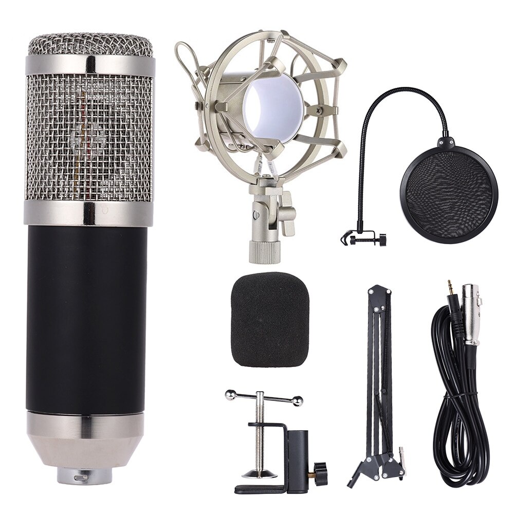 Estúdio profissional Microfone Condensador Broadcasting Gravação Mic Set Kit 3.5 milímetros