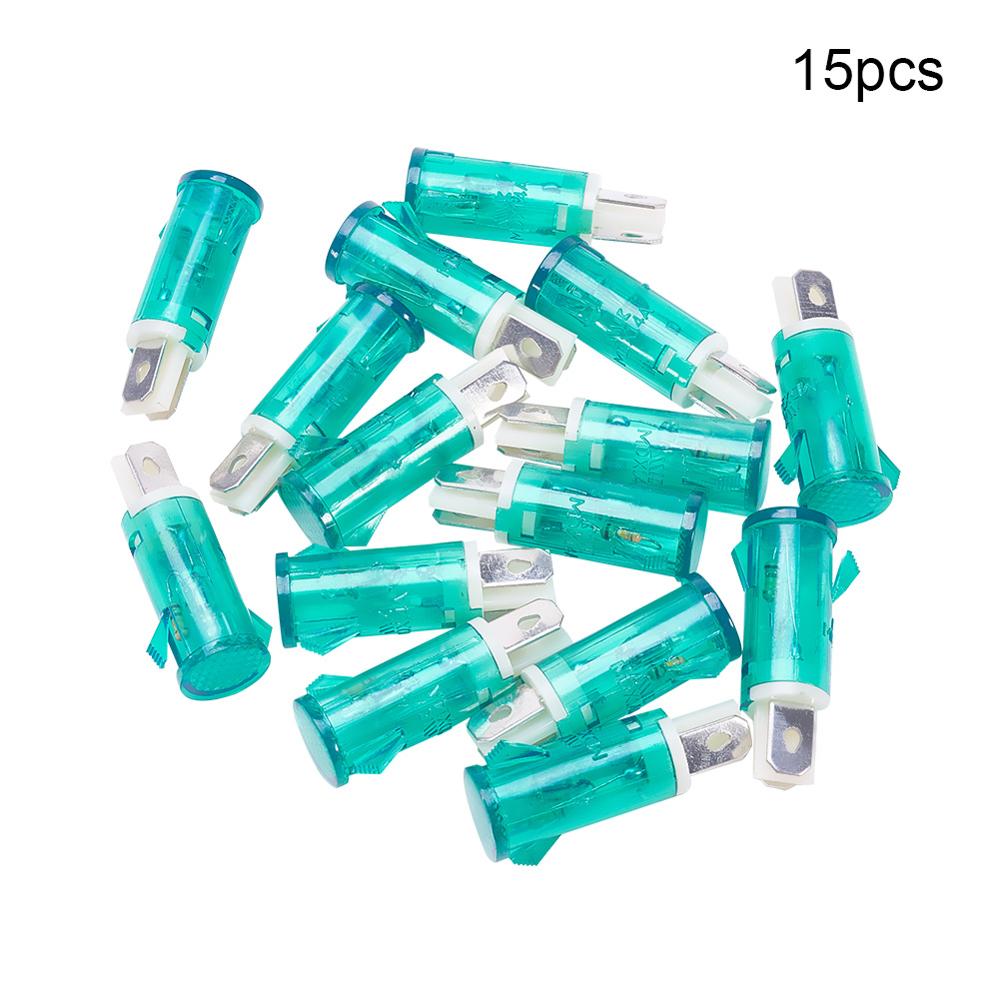 Othmro 13mm Flat Top Pilot Signal Lamp Panel Plastic Indicator Light Motorcycle LED 220V Red/ Green/Yellow Light MDX-14A: Green 15pcs