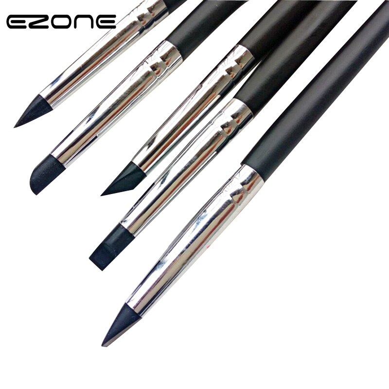 Ezone 5 Stuks Kwast Voor Gouache Acryl Verschillende Grootte Aquarel Olieverf Silicone Borstels Pen Nail Art Tool Briefpapier