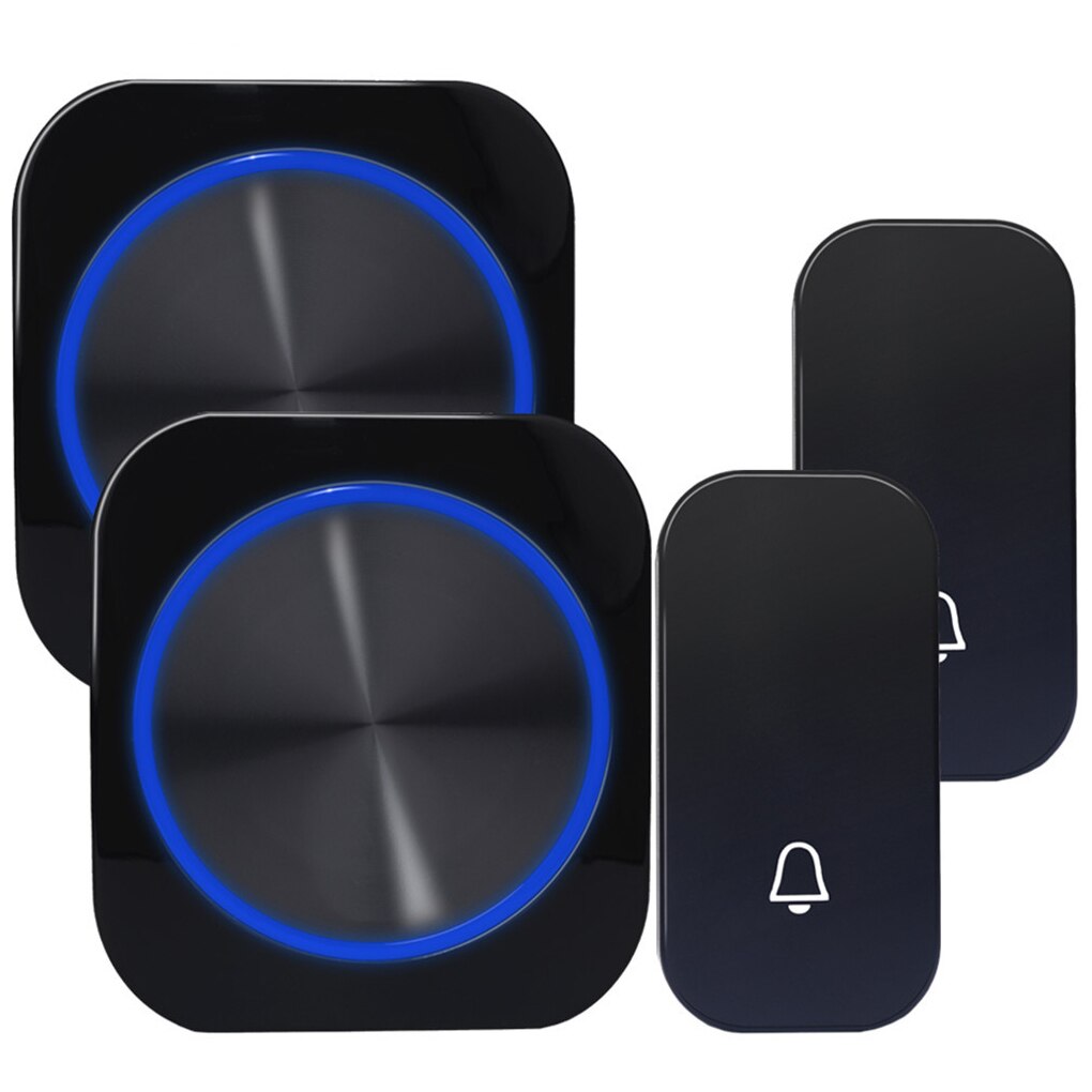 Self Powered Wireless Waterproof DoorBell Door Bell Night Light No Battery Smart Home 1/2 Button 1/2 Receiver EU Plug: Black M688-22 EU